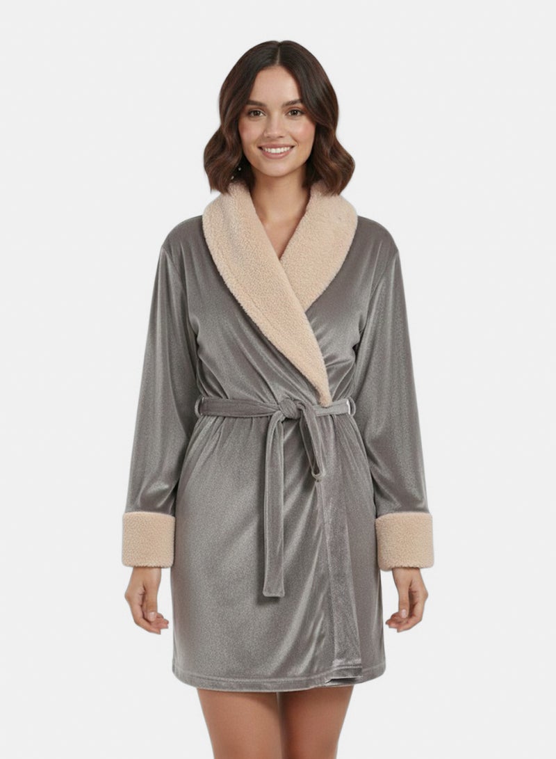 Carina Velvet Robe with Fur Trim - Image 1